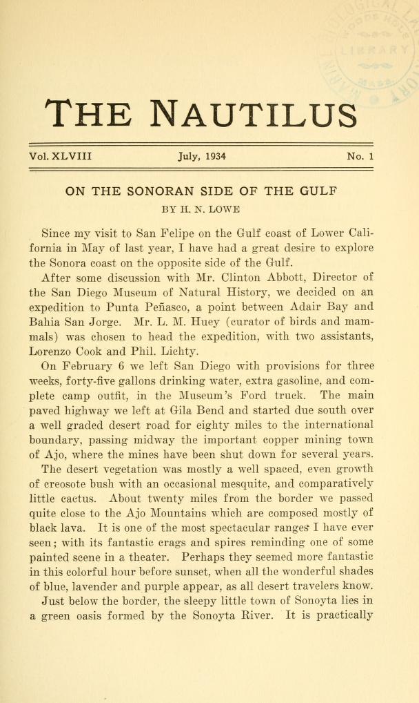 Media type: text; Wright 1934 Description: The Nautilus, vol. XLVIII, no. 1;
