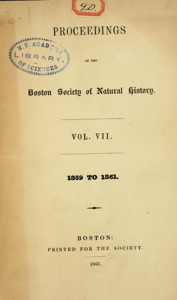 Media type: text; Gould 1861 Description: Proceedings of the Boston Society of Natural History, vol. 7;